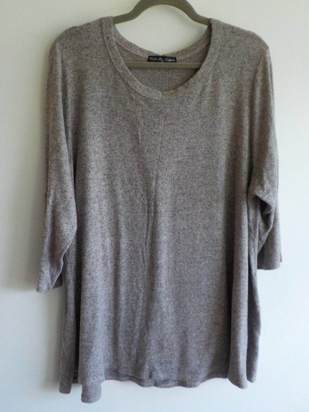 Kim & Cami Sweater - 2X- Browns Greys Pullover Short Sleeve (2564)